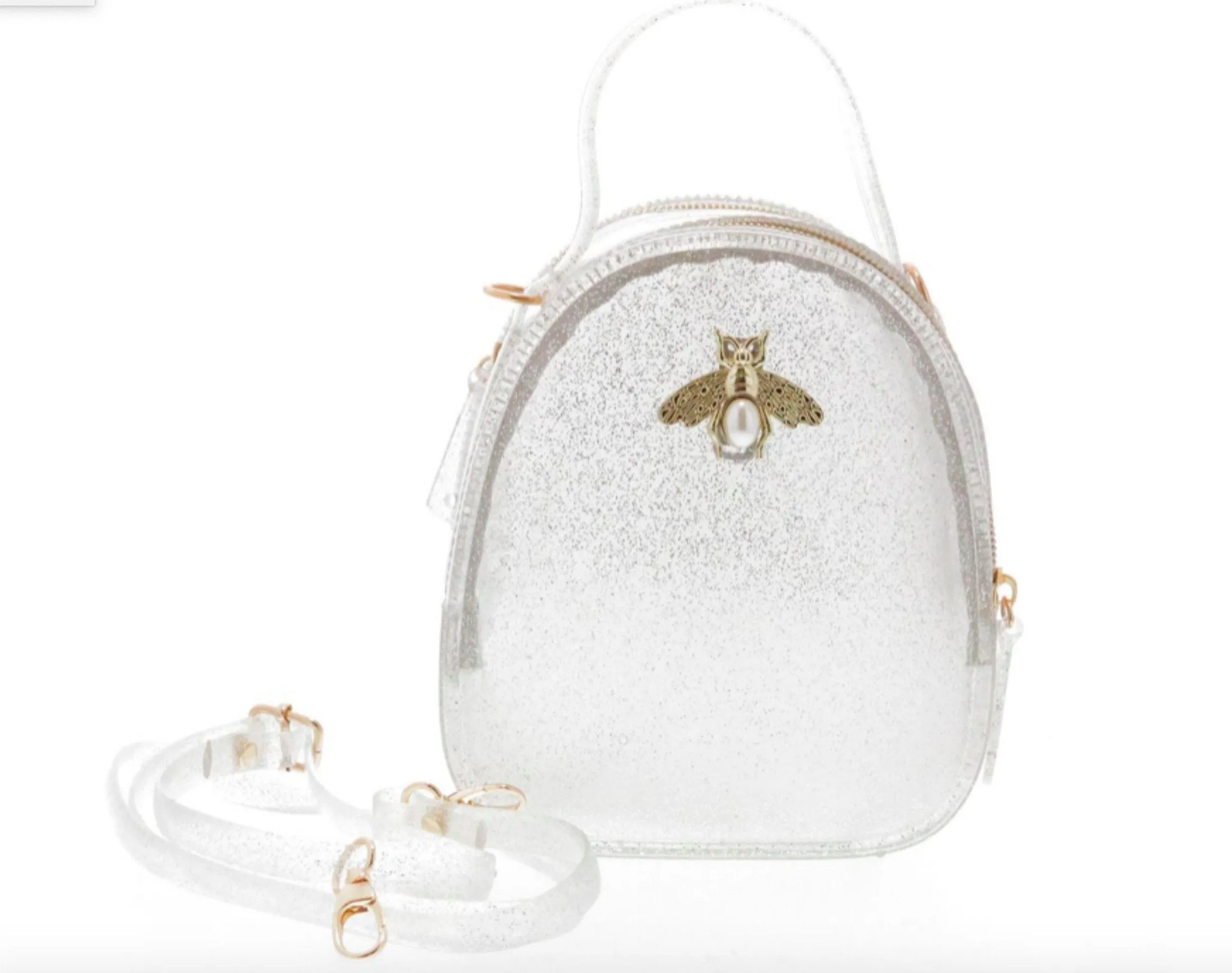 Doe a Dear Silver Glitter Jelly purse with Bee Pin