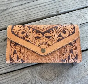 Floral Tooled Leather Clutch