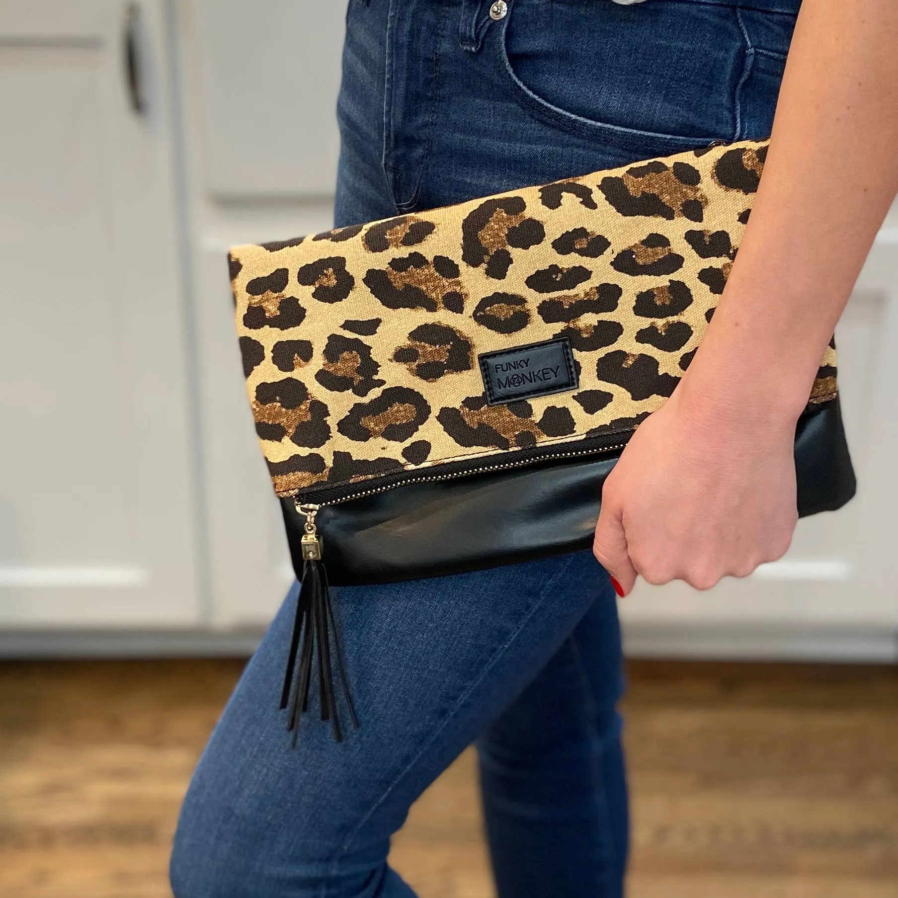 Fold Over Cutch-Camo & Black w Red Lining or Leopard Print
