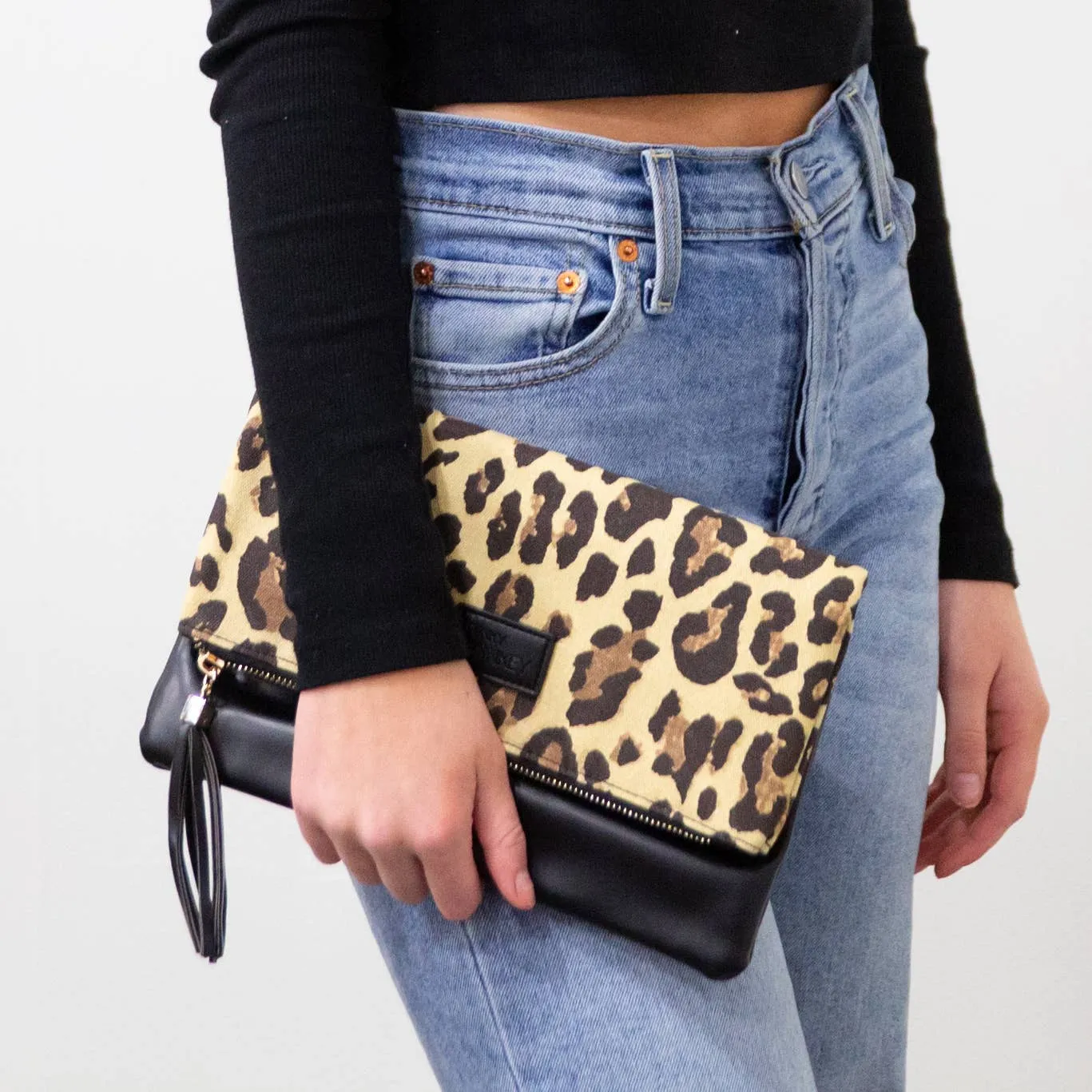 Fold Over Cutch-Camo & Black w Red Lining or Leopard Print