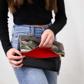 Fold Over Cutch-Camo & Black w Red Lining or Leopard Print