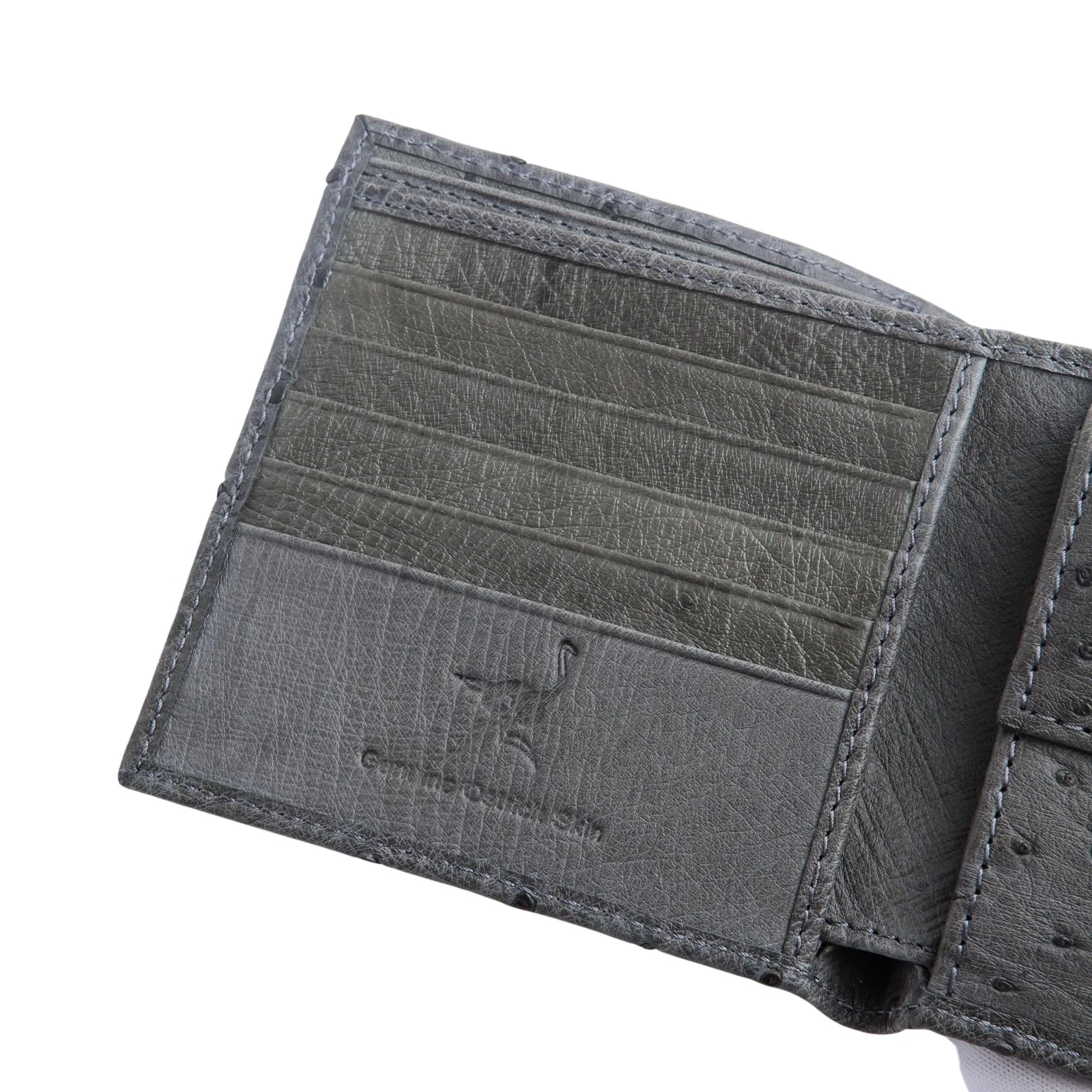 Grey Genuine Ostrich Skin Leather Wallets