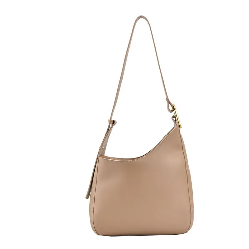 Ladies Simple Casual Shoulder Bag Solid Color Leather Ladies Shoulder Bag Zipper Female Bag Fashion Ladies Shopping Bag