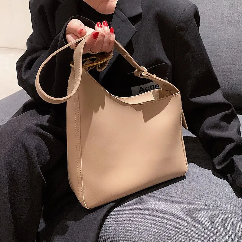 Ladies Simple Casual Shoulder Bag Solid Color Leather Ladies Shoulder Bag Zipper Female Bag Fashion Ladies Shopping Bag