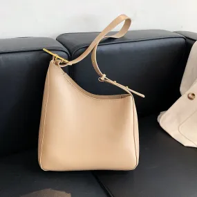 Ladies Simple Casual Shoulder Bag Solid Color Leather Ladies Shoulder Bag Zipper Female Bag Fashion Ladies Shopping Bag