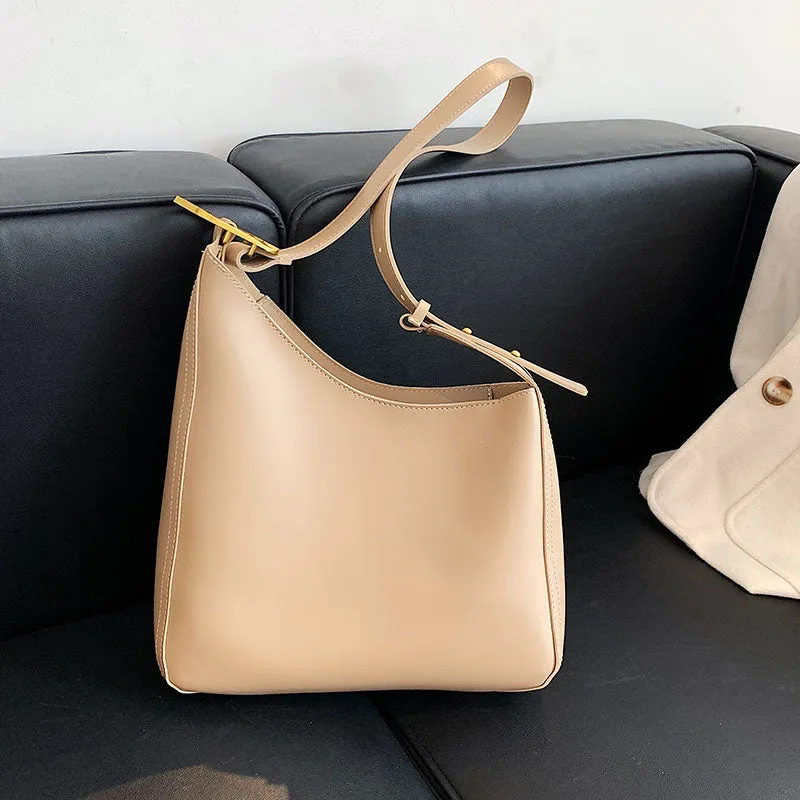 Ladies Simple Casual Shoulder Bag Solid Color Leather Ladies Shoulder Bag Zipper Female Bag Fashion Ladies Shopping Bag
