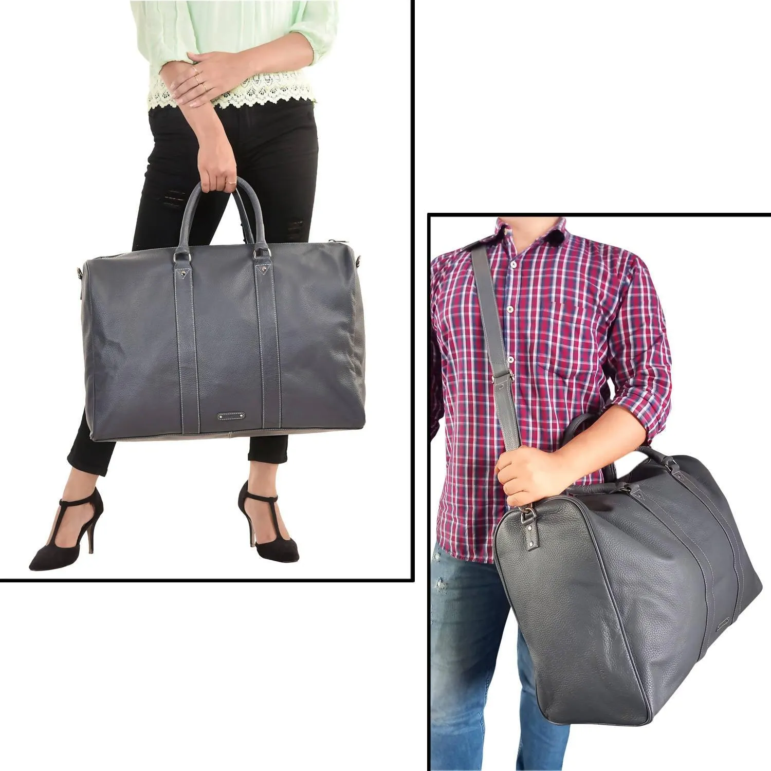 MANDAVA Genuine Leather Unisex Travel Duffel Bag Weekender Overnight Luggage Bag