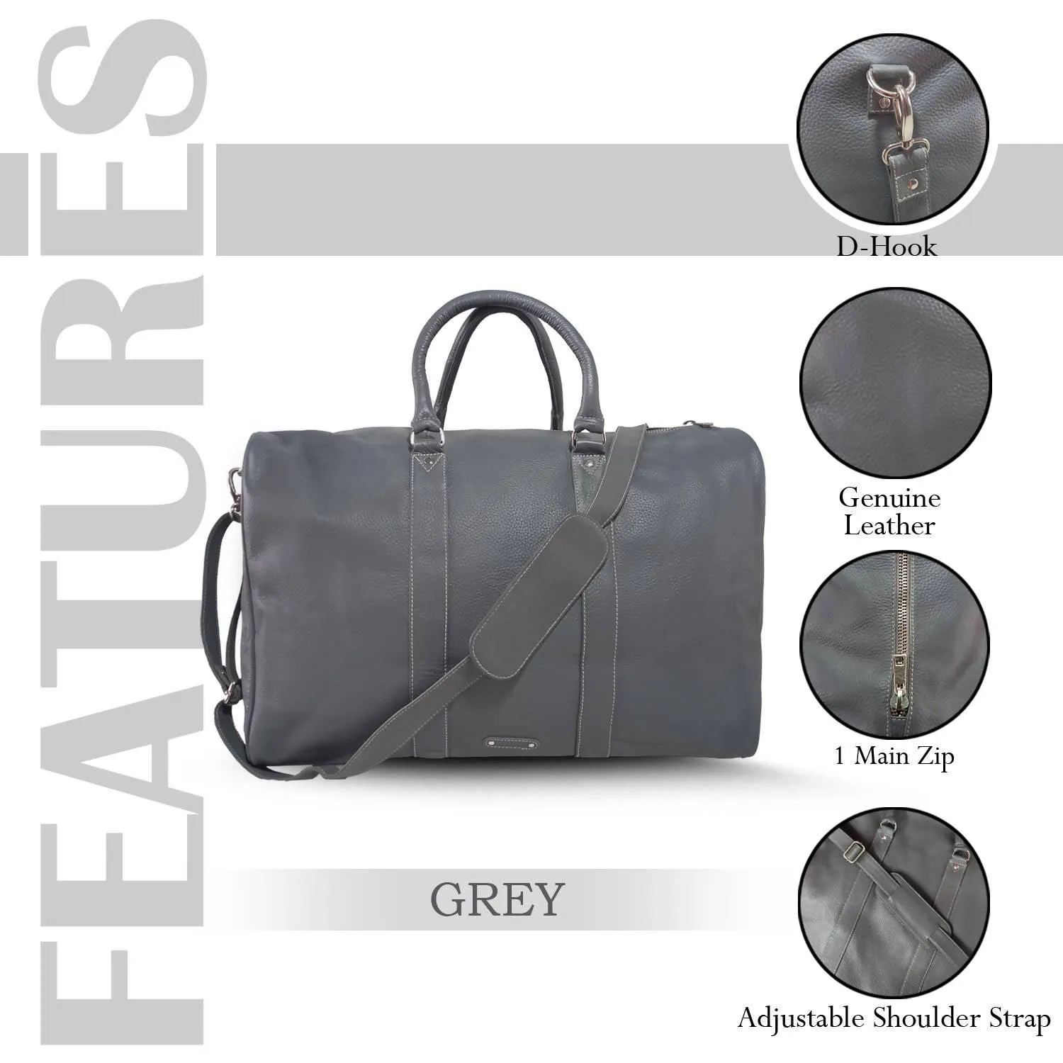 MANDAVA Genuine Leather Unisex Travel Duffel Bag Weekender Overnight Luggage Bag