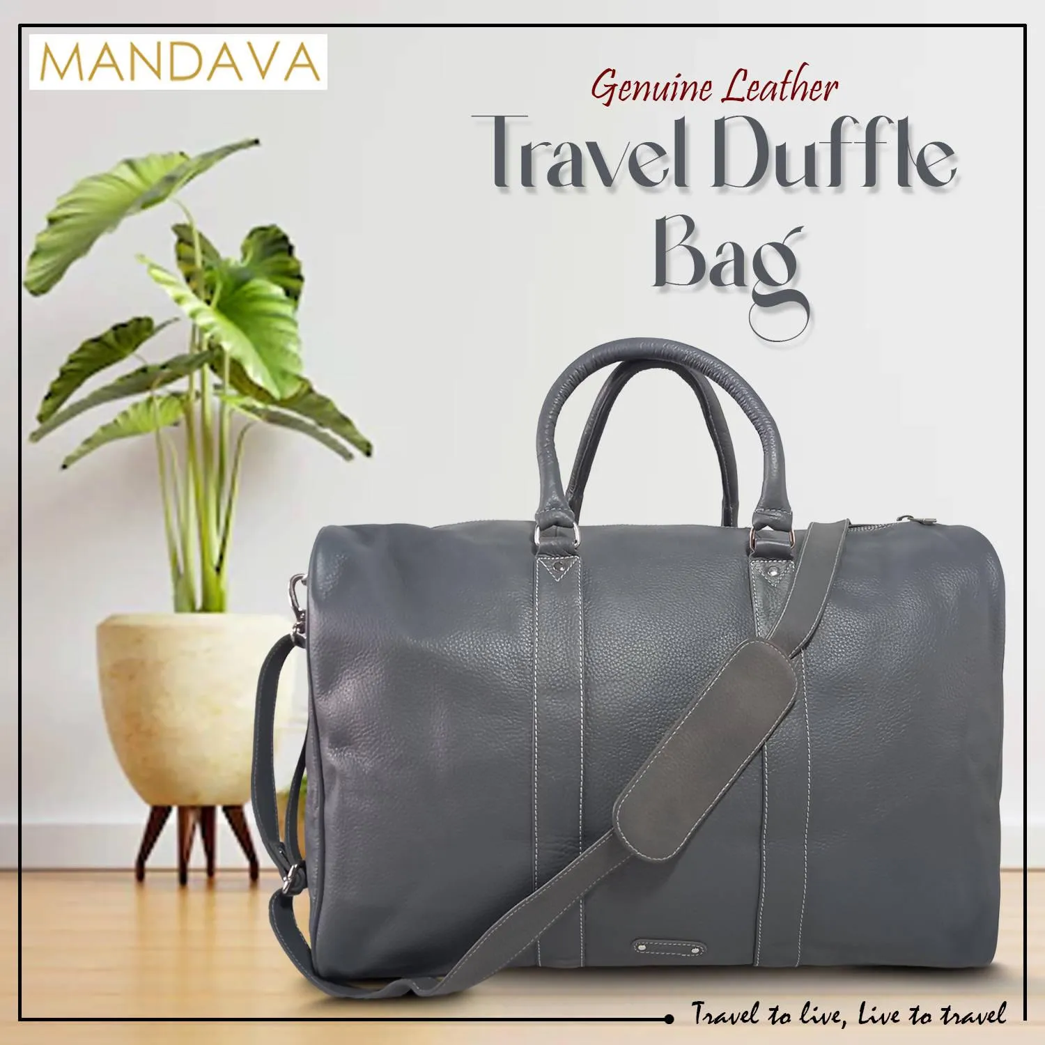 MANDAVA Genuine Leather Unisex Travel Duffel Bag Weekender Overnight Luggage Bag