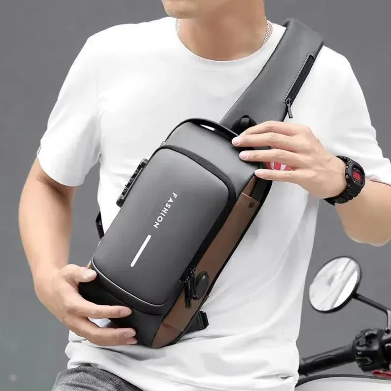 Men's Anti-Theft Oxford Sling Bag with USB Charging for School and Short Trips
