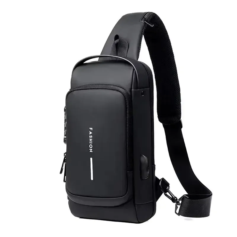 Men's Anti-Theft Oxford Sling Bag with USB Charging for School and Short Trips