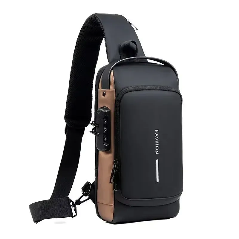 Men's Anti-Theft Oxford Sling Bag with USB Charging for School and Short Trips
