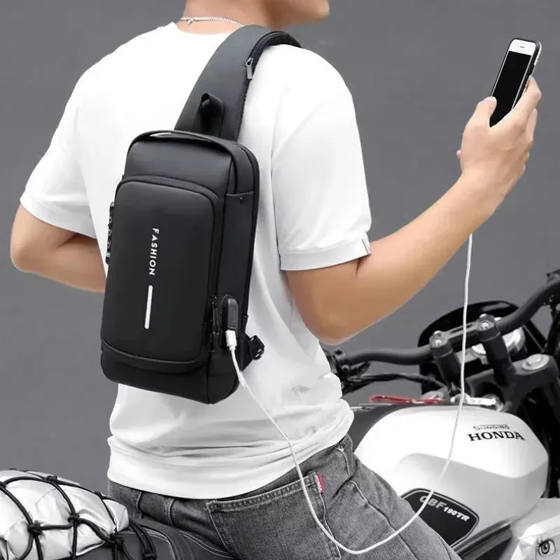 Men's Anti-Theft Oxford Sling Bag with USB Charging for School and Short Trips