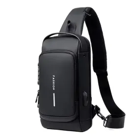 Men's Anti-Theft Oxford Sling Bag with USB Charging for School and Short Trips