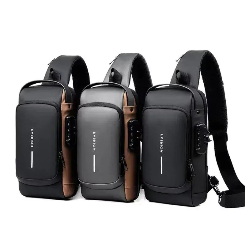 Men's Anti-Theft Oxford Sling Bag with USB Charging for School and Short Trips