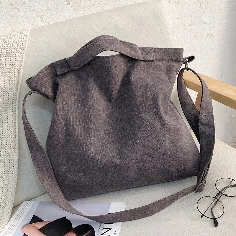 Men's Large Canvas Letter Solid Color Streetwear Square Zipper Shoulder Bag Canvas Bag Crossbody Bag