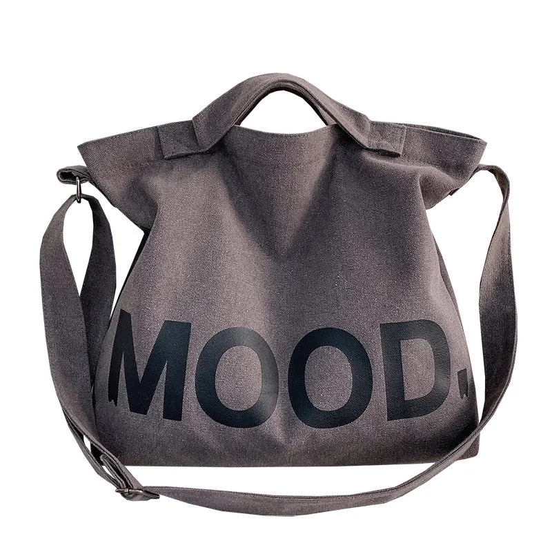 Men's Large Canvas Letter Solid Color Streetwear Square Zipper Shoulder Bag Canvas Bag Crossbody Bag
