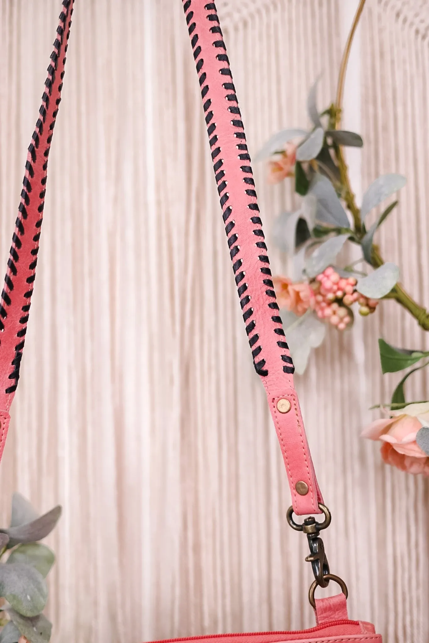 Millstone Fringed Hand-Tooled Pink Bag