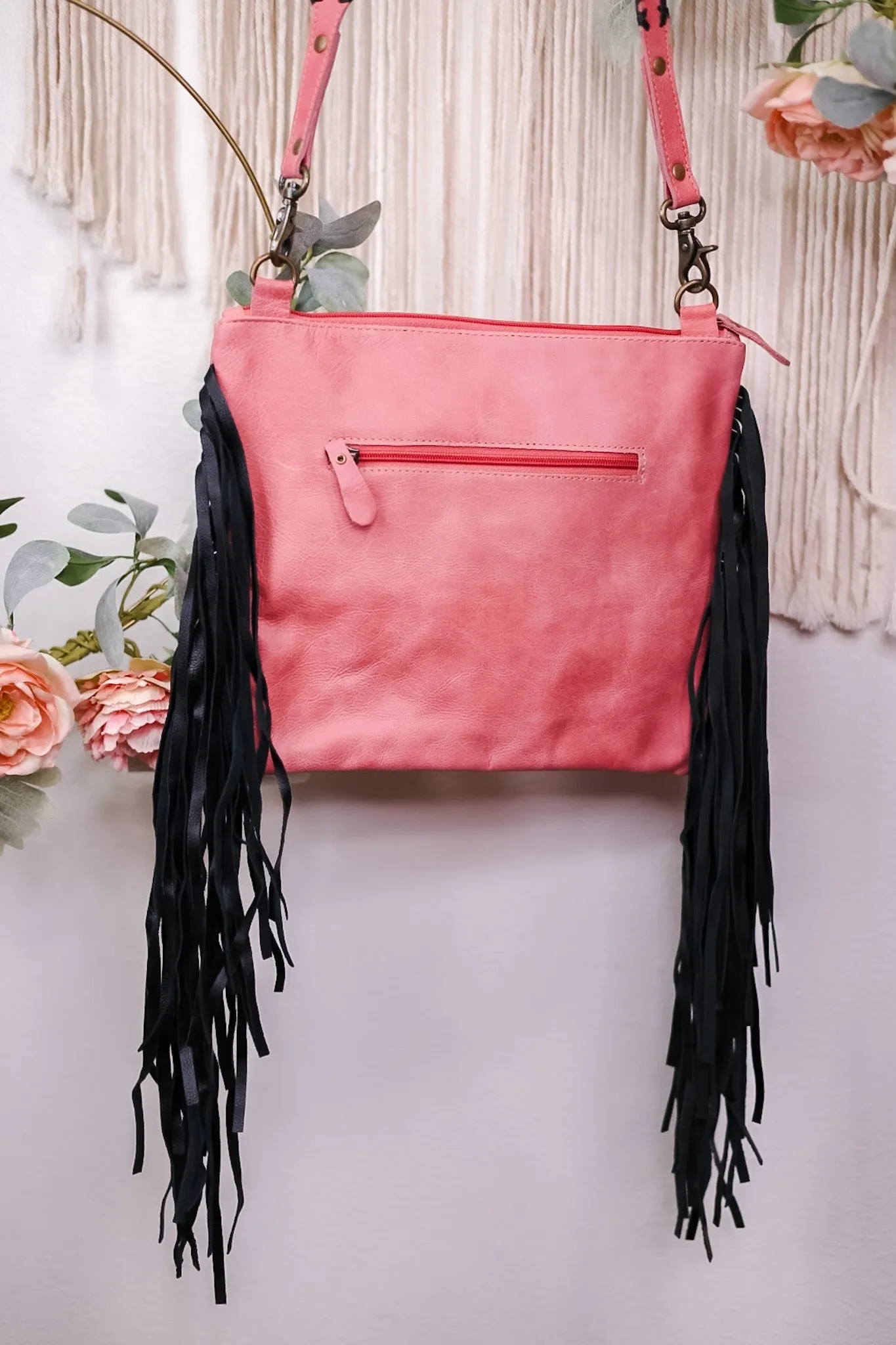 Millstone Fringed Hand-Tooled Pink Bag
