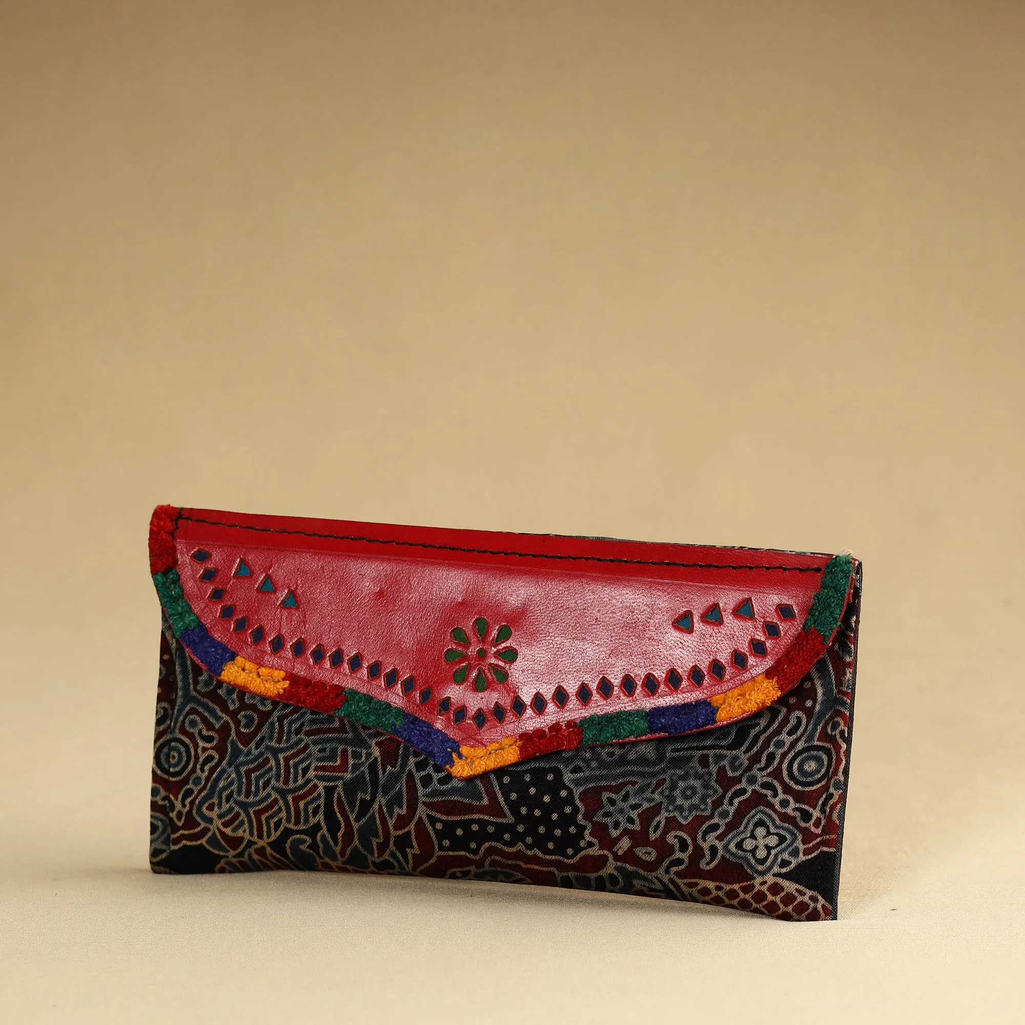 Multicolor - Kutch Embroidery Mashru Silk Handmade Leather Wallet 14