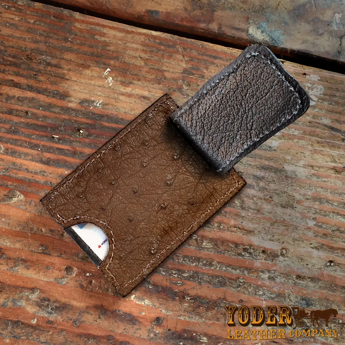 Ostrich Brown Clip Wallet