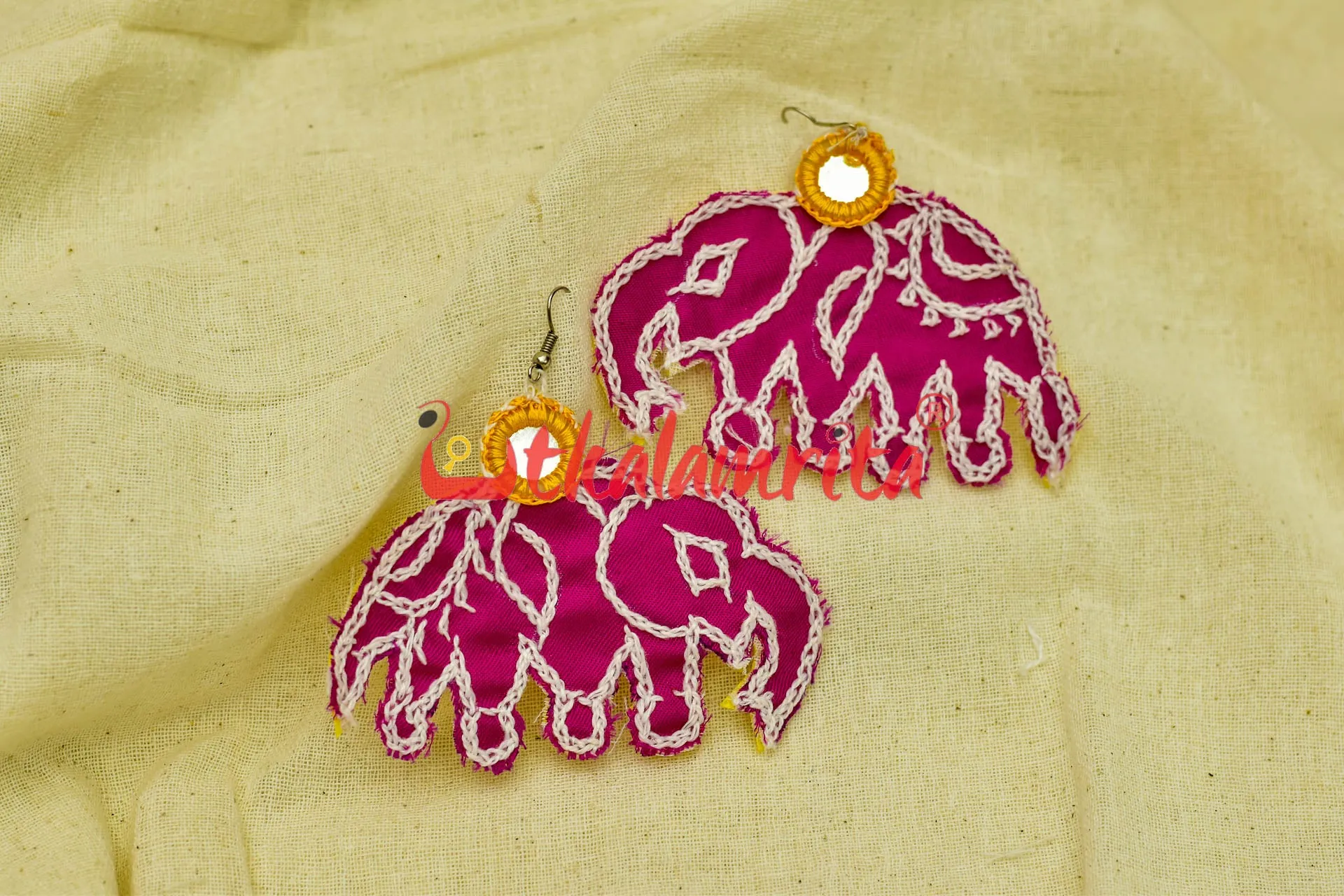 Pink Elephant (Pipli applique danglers)