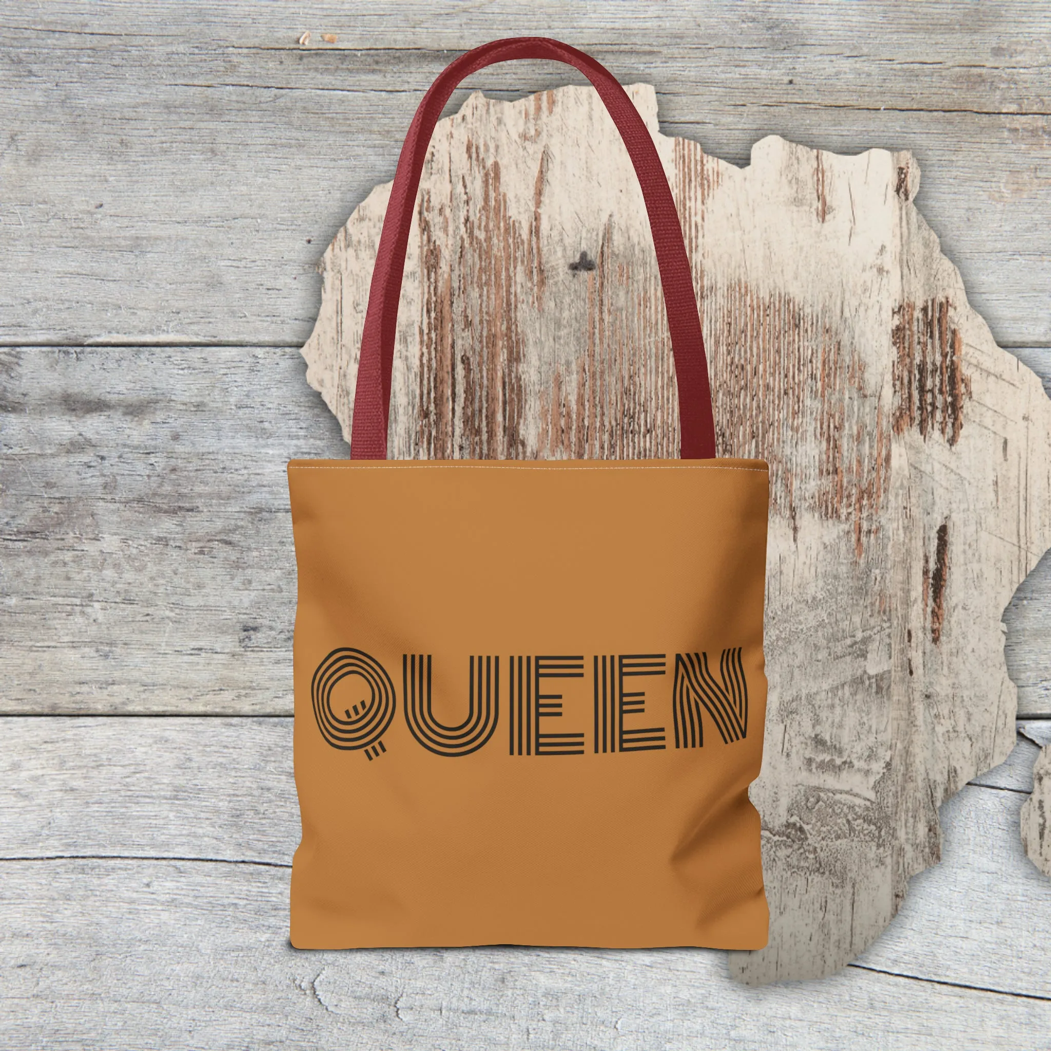 QUEEN: Tote Bag (AOP). Tote Bag. Reusable Bag. Everyday Use. Black Pride. Queer Love. Pride. Birthday Gift. Grocery Bag