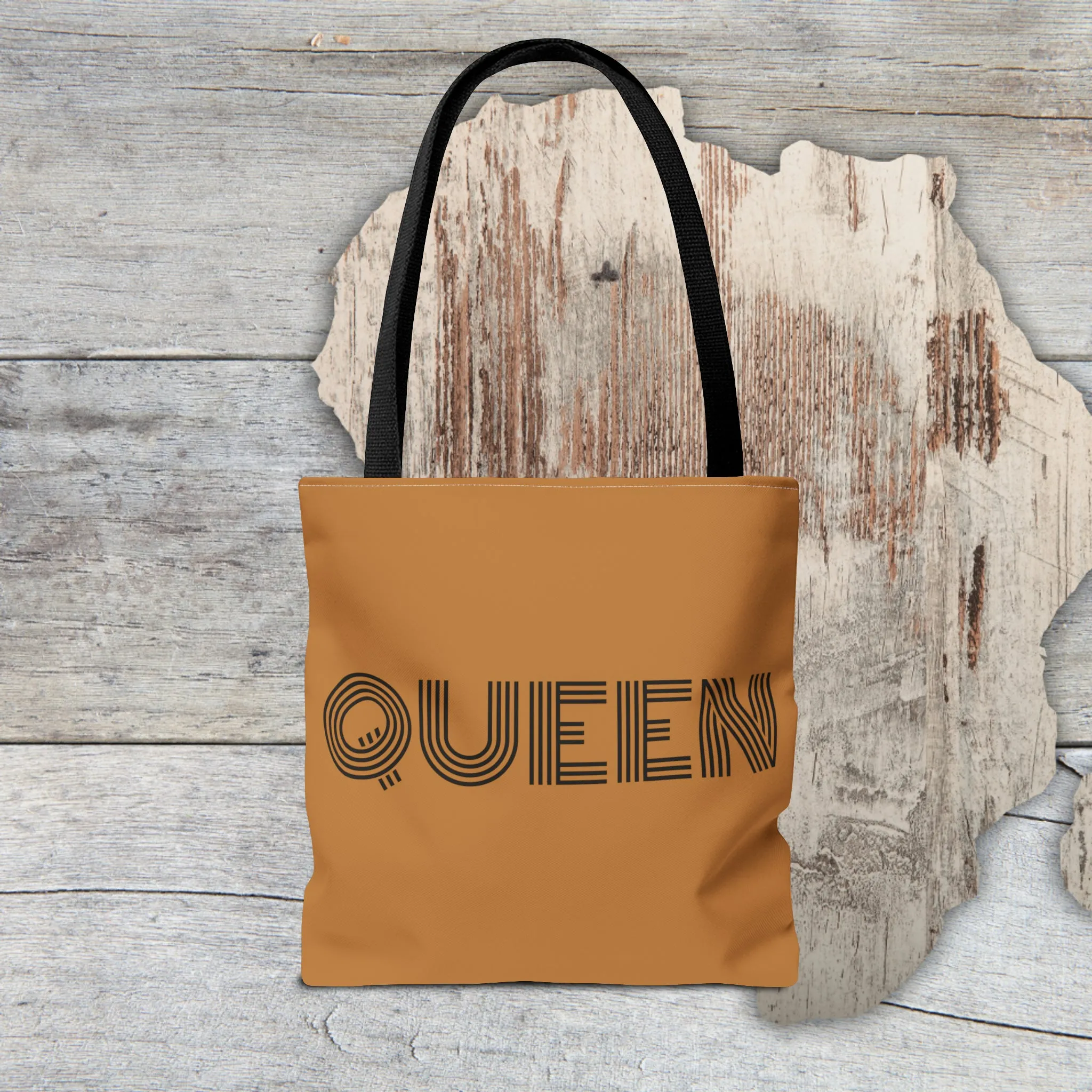QUEEN: Tote Bag (AOP). Tote Bag. Reusable Bag. Everyday Use. Black Pride. Queer Love. Pride. Birthday Gift. Grocery Bag