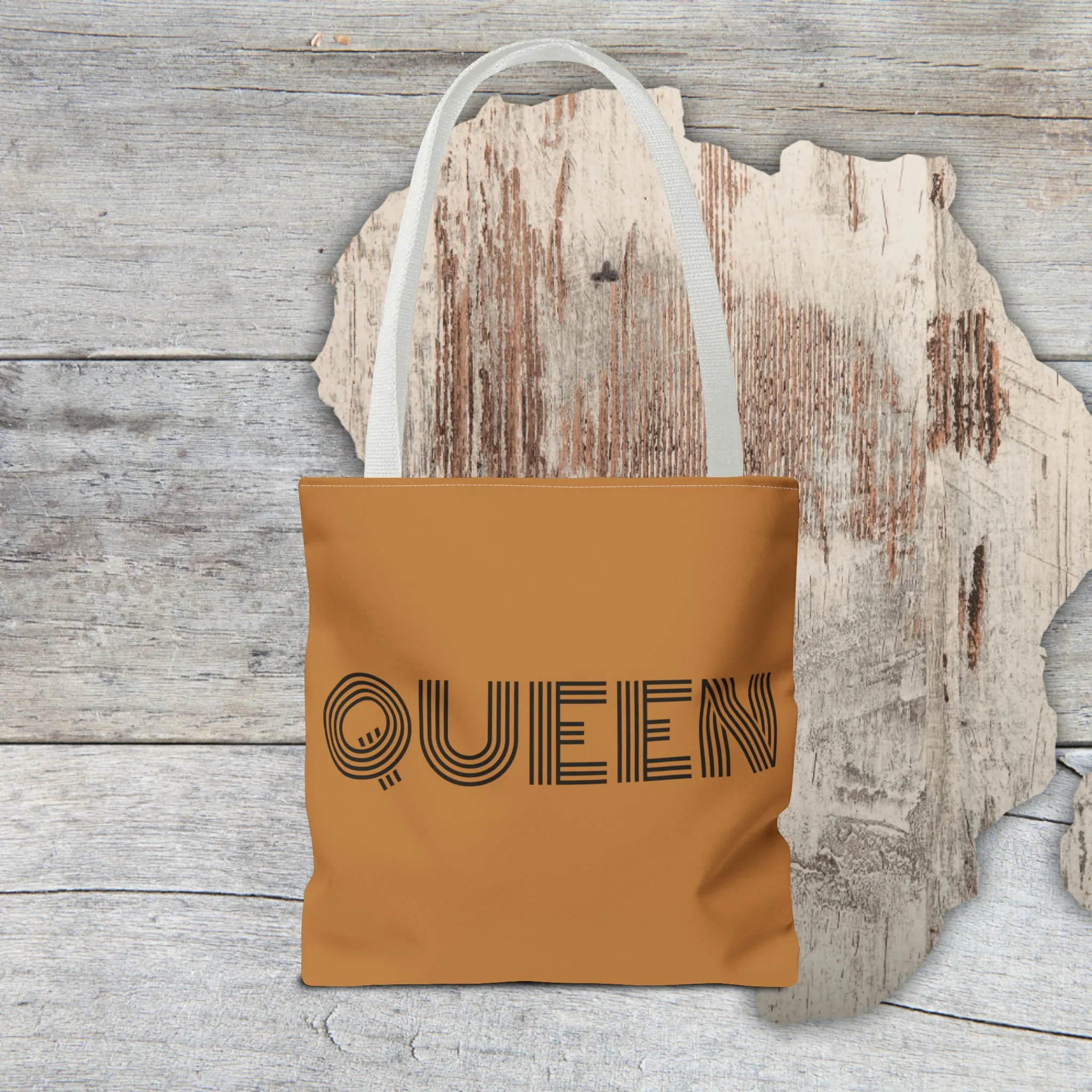 QUEEN: Tote Bag (AOP). Tote Bag. Reusable Bag. Everyday Use. Black Pride. Queer Love. Pride. Birthday Gift. Grocery Bag