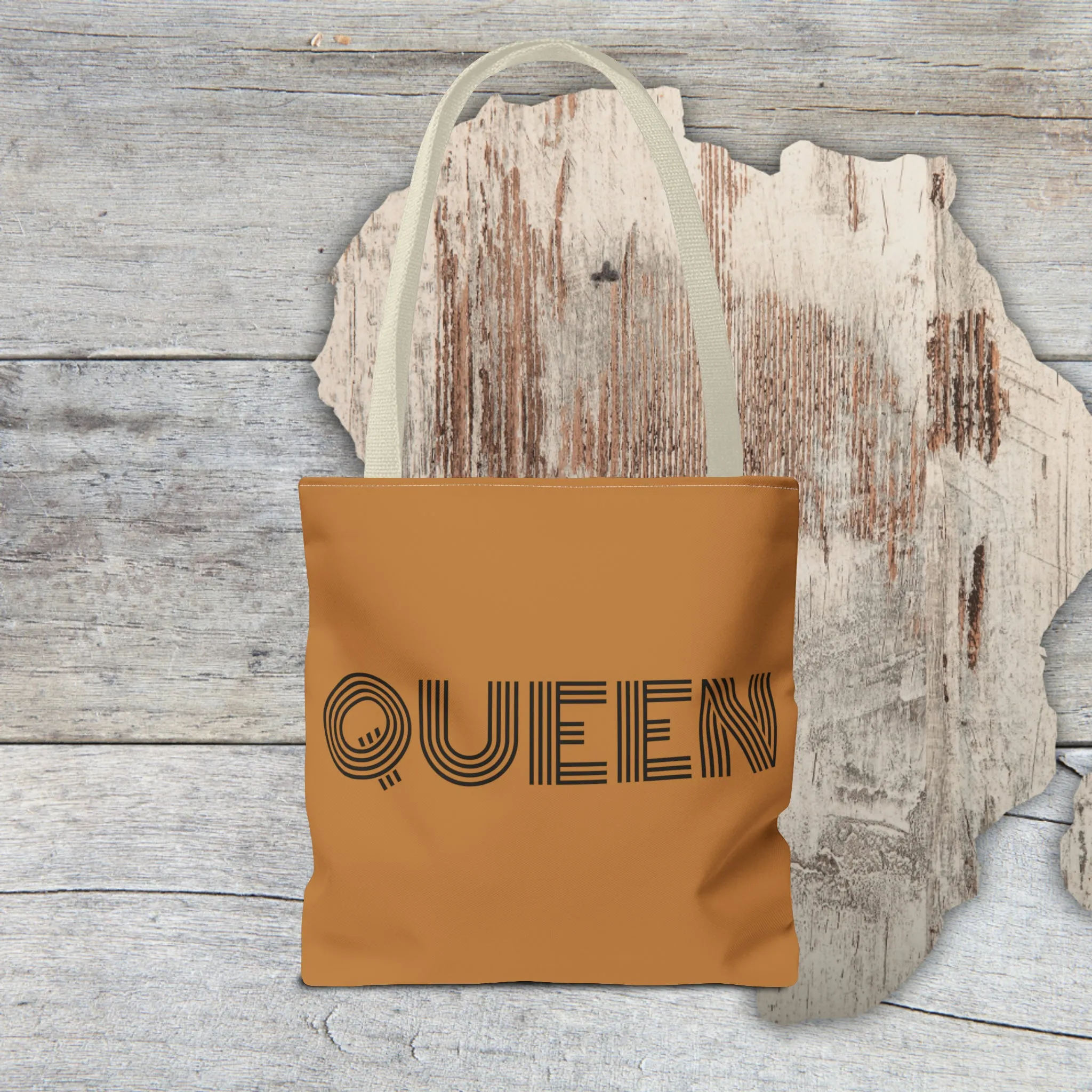 QUEEN: Tote Bag (AOP). Tote Bag. Reusable Bag. Everyday Use. Black Pride. Queer Love. Pride. Birthday Gift. Grocery Bag