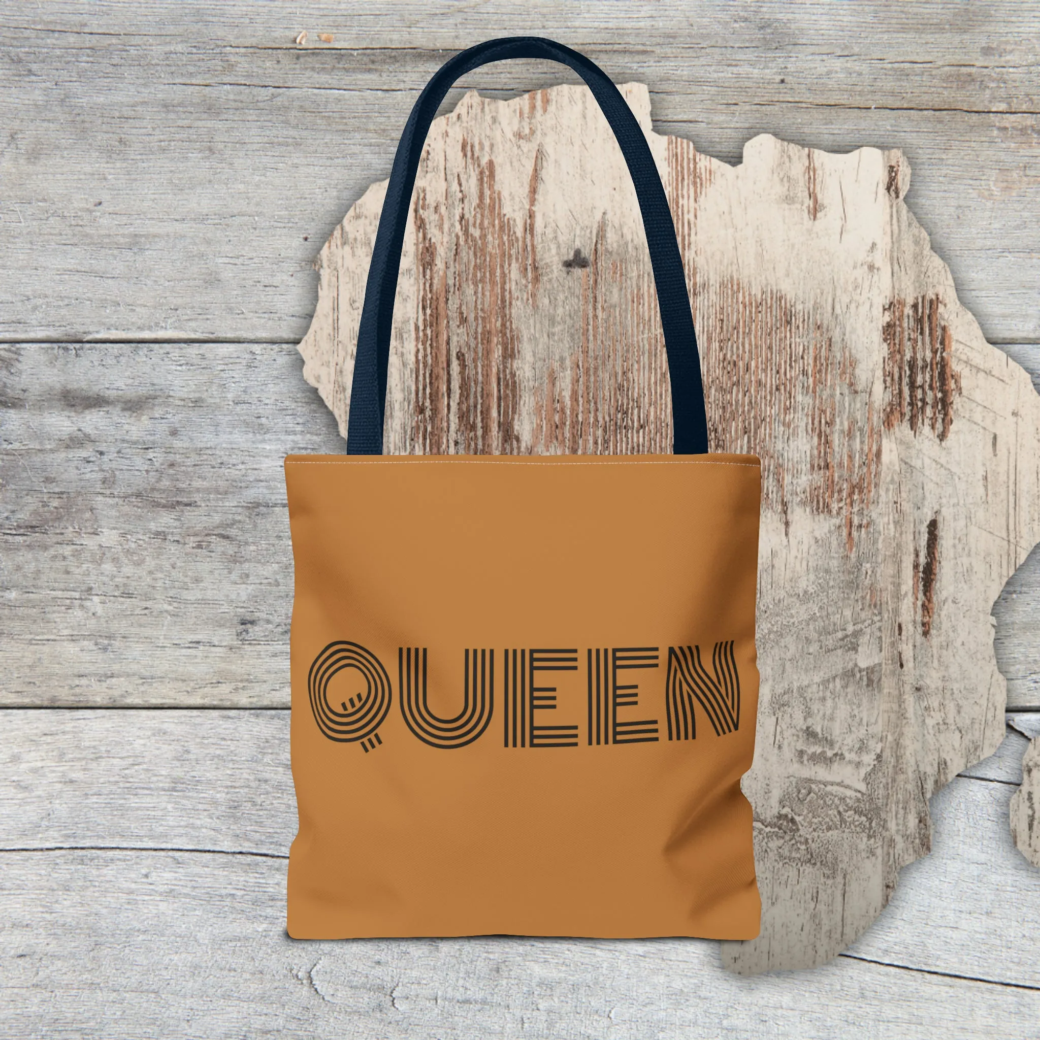 QUEEN: Tote Bag (AOP). Tote Bag. Reusable Bag. Everyday Use. Black Pride. Queer Love. Pride. Birthday Gift. Grocery Bag