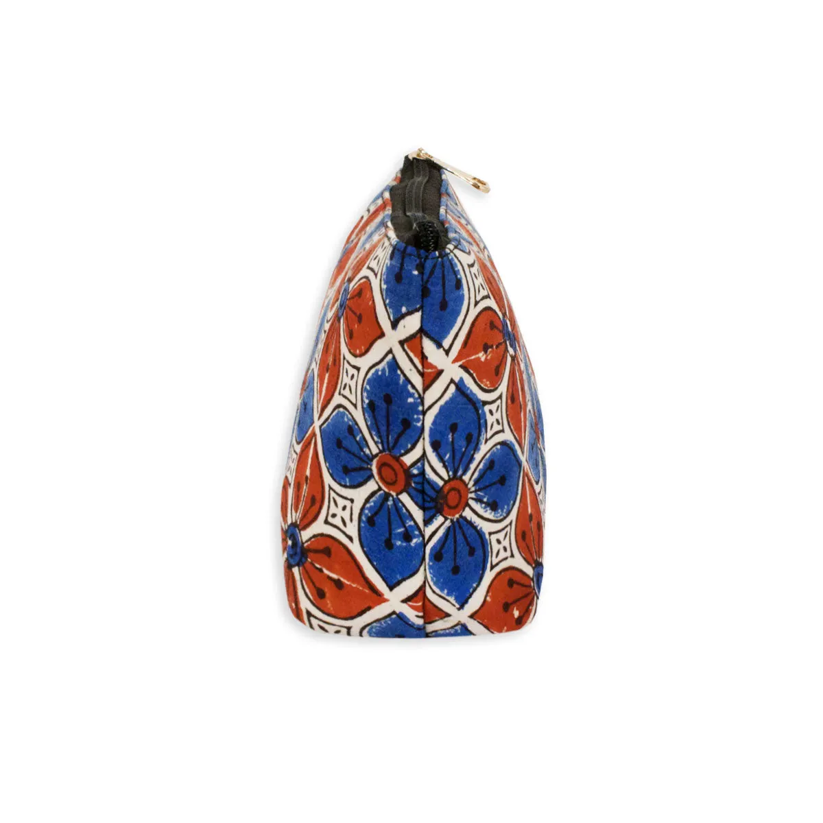 Red Blue Flower Block Printed Pouch