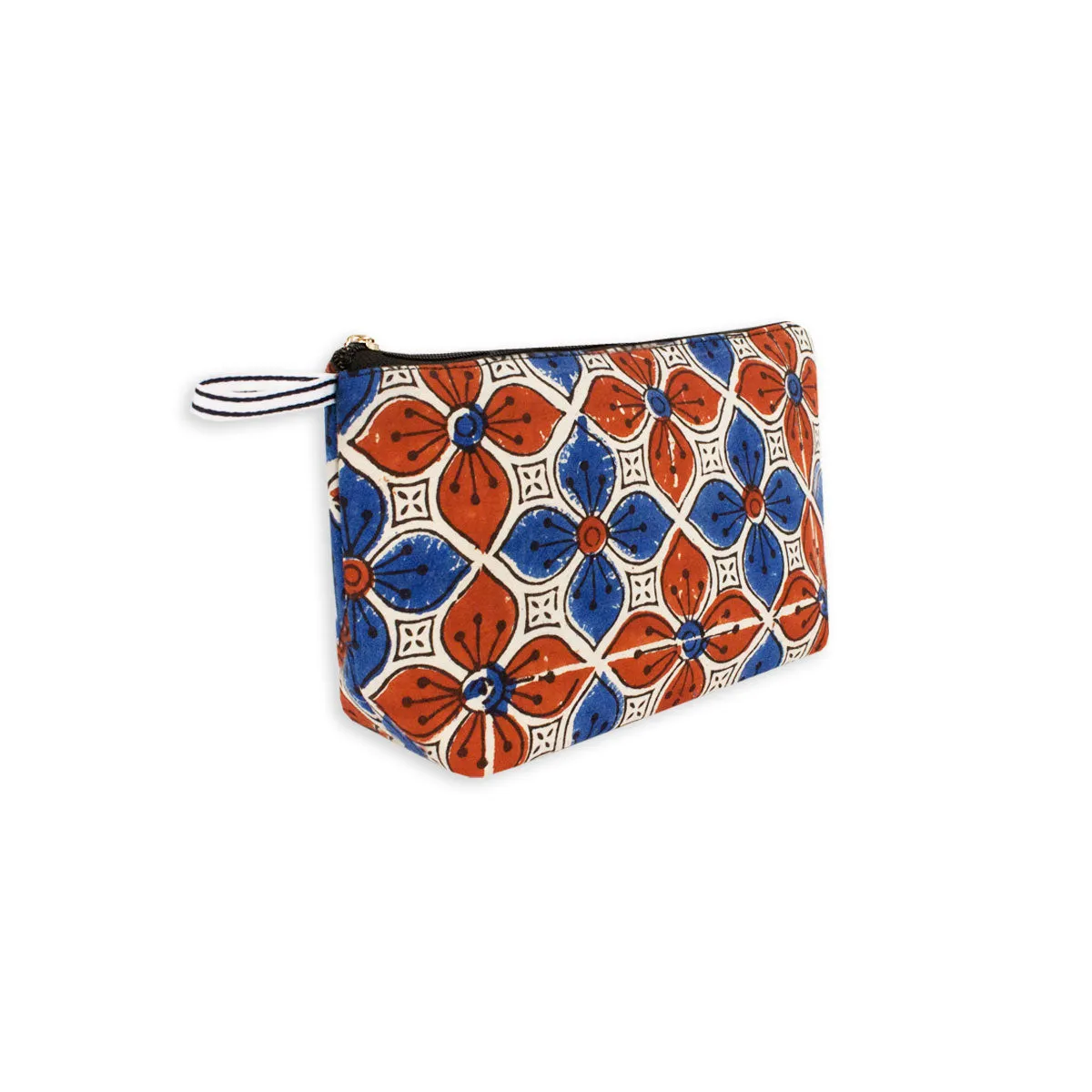 Red Blue Flower Block Printed Pouch