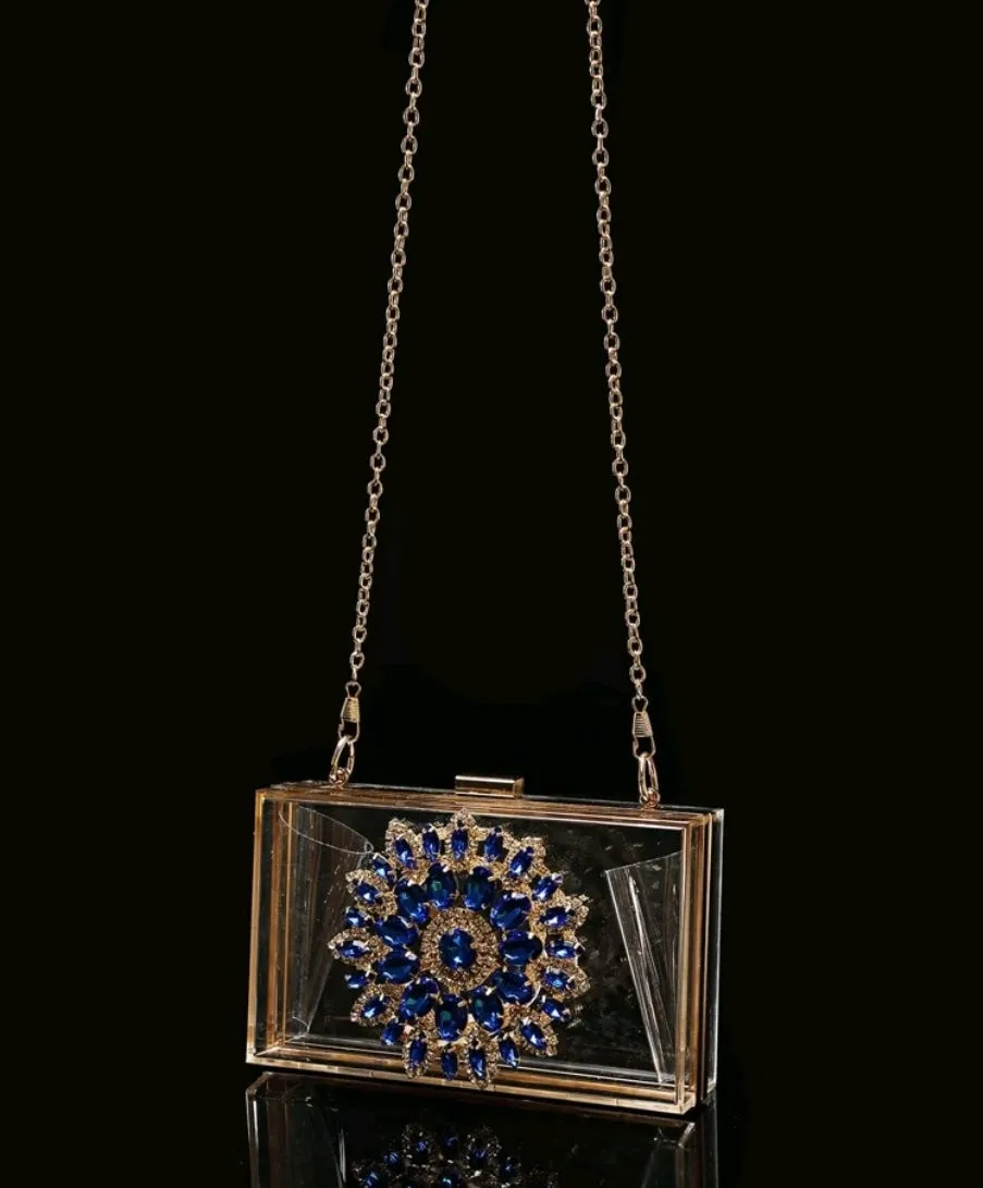 Rhinestones embellished crystal clear clutch bag
