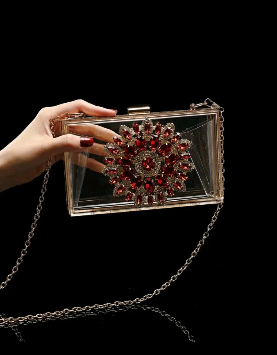 Rhinestones embellished crystal clear clutch bag