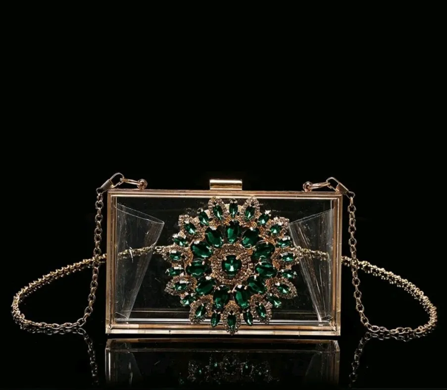 Rhinestones embellished crystal clear clutch bag