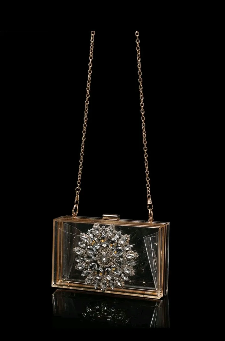Rhinestones embellished crystal clear clutch bag