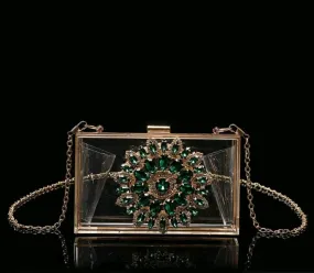 Rhinestones embellished crystal clear clutch bag
