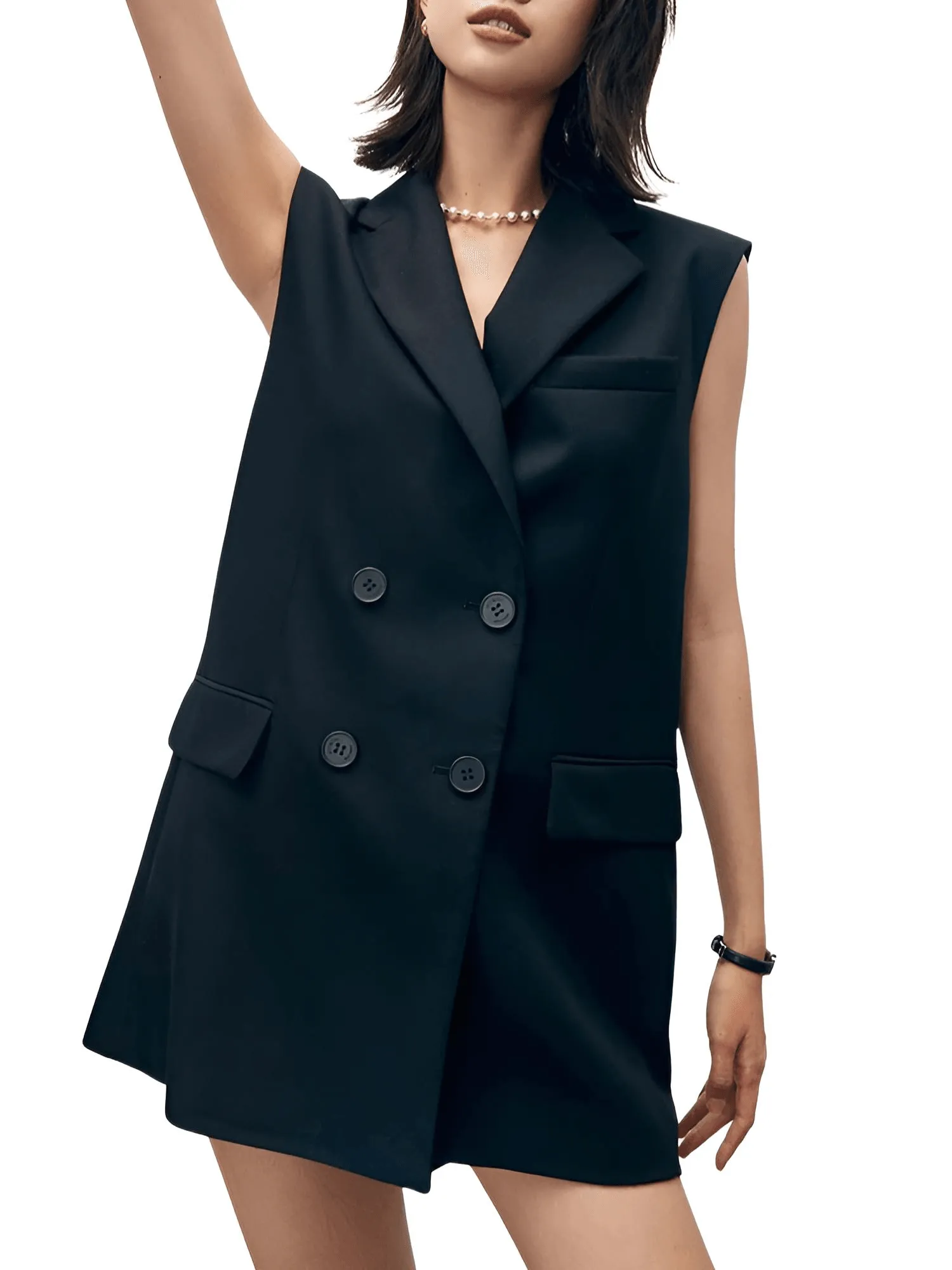 Solid Casual Loose Black Back Bow Dress For Women Notched Collar Sleeveless High Waist Backless Spliced Bow Dress Fashion New