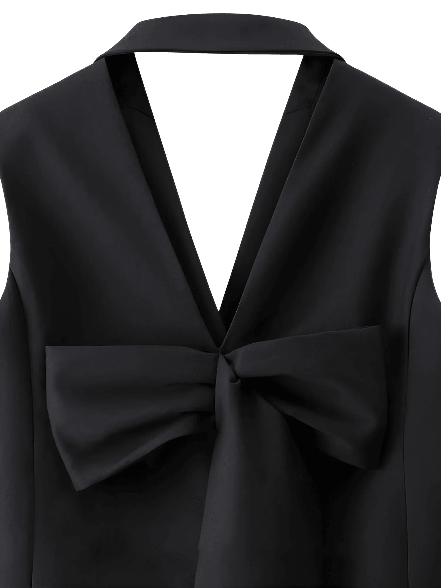 Solid Casual Loose Black Back Bow Dress For Women Notched Collar Sleeveless High Waist Backless Spliced Bow Dress Fashion New