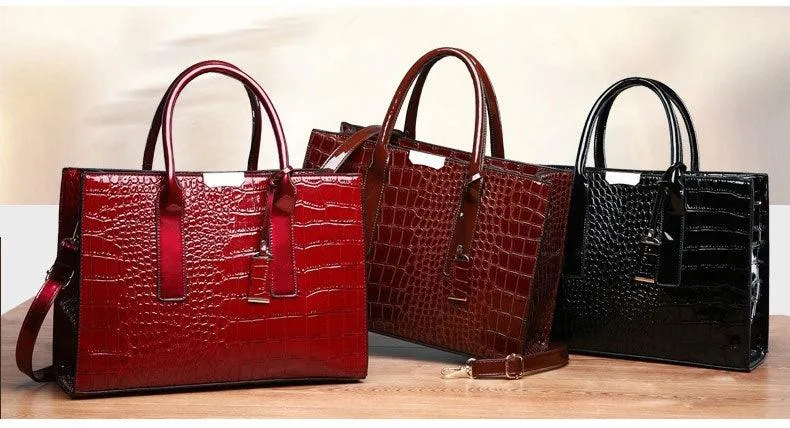 Swans Croc Patent Leather Woman wine Handbags