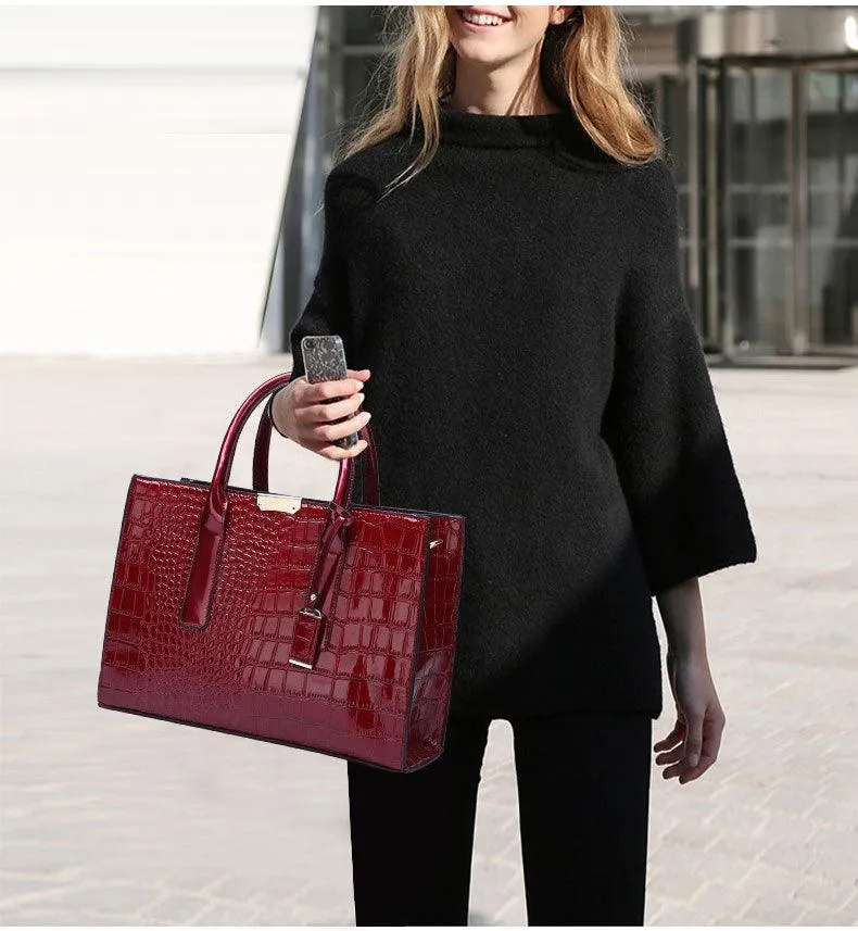 Swans Croc Patent Leather Woman wine Handbags