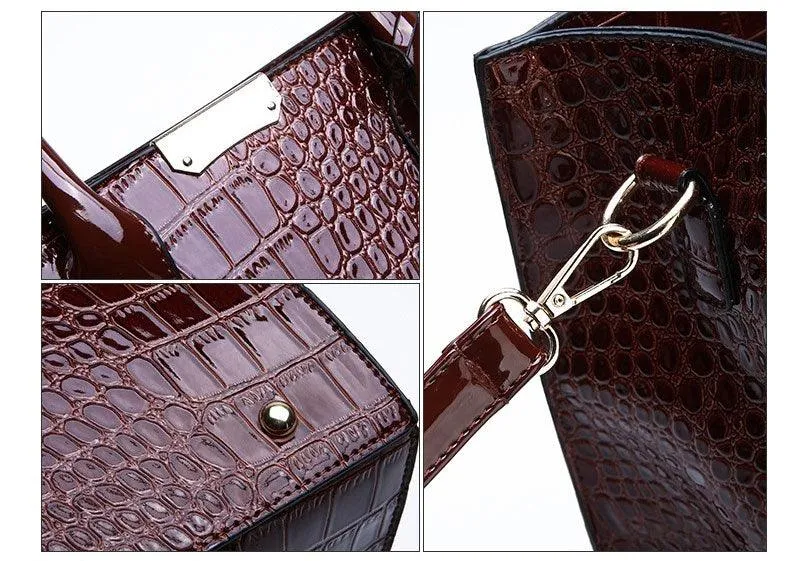 Swans Croc Patent Leather Woman wine Handbags