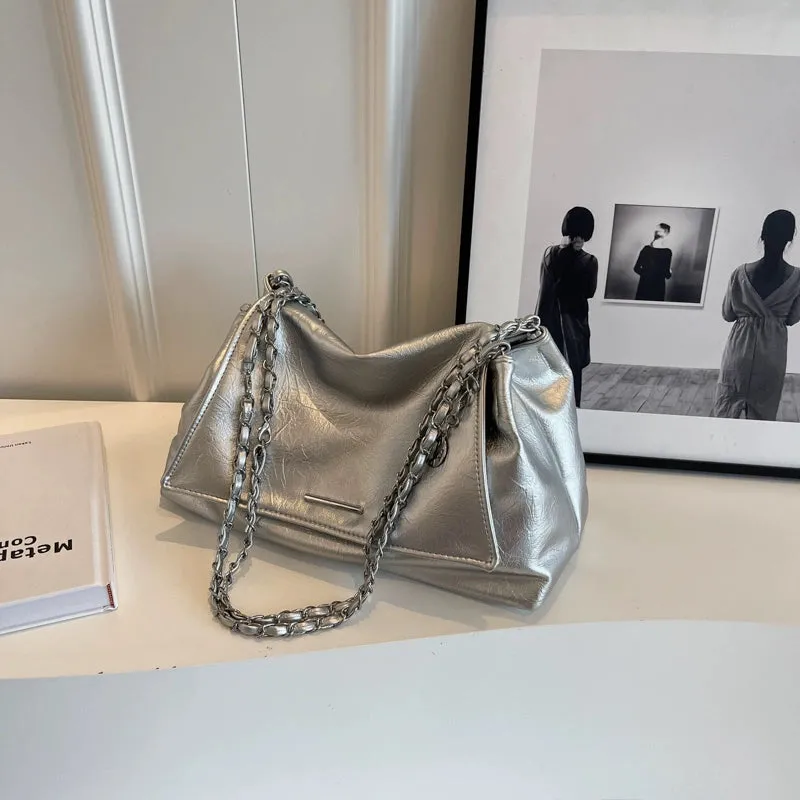 Women's Bag Casual Soft Leather Popular Hot-Selling Product Silver Chain