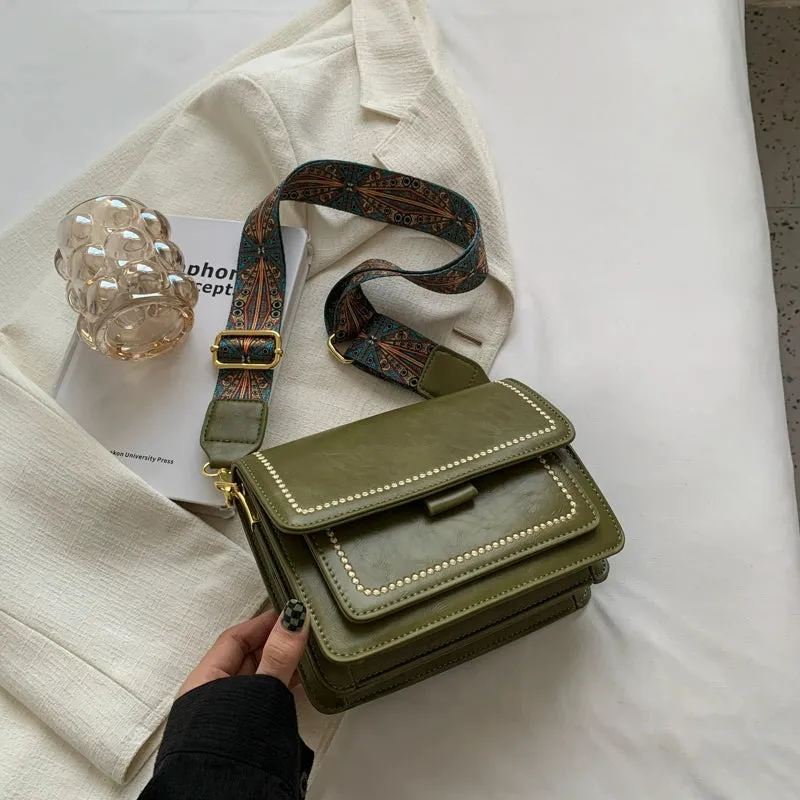 Women's Summer Retro Wide Shoulder Strap Small Square Bag Bag