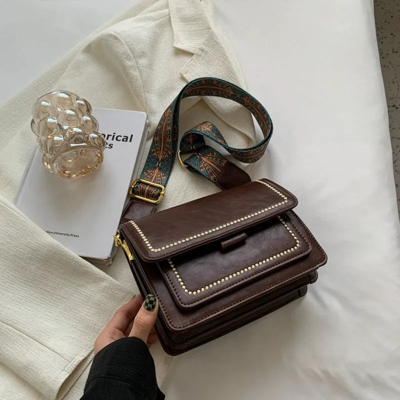 Women's Summer Retro Wide Shoulder Strap Small Square Bag Bag