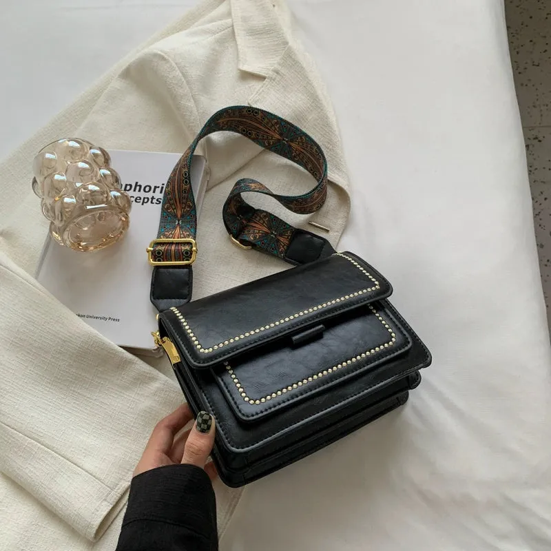 Women's Summer Retro Wide Shoulder Strap Small Square Bag Bag