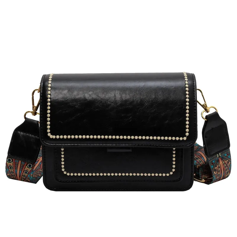 Women's Summer Retro Wide Shoulder Strap Small Square Bag Bag