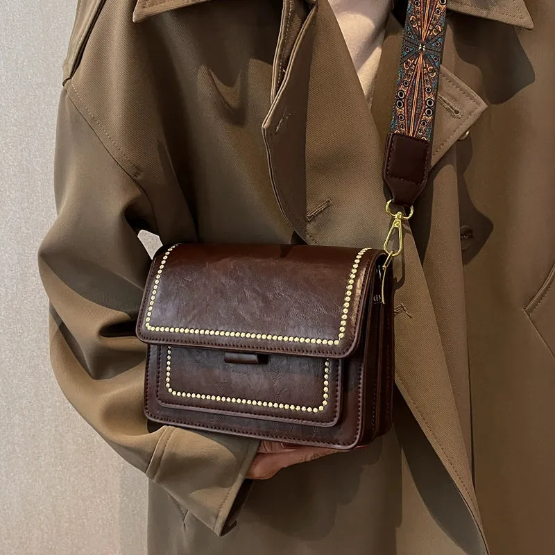 Women's Summer Retro Wide Shoulder Strap Small Square Bag Bag