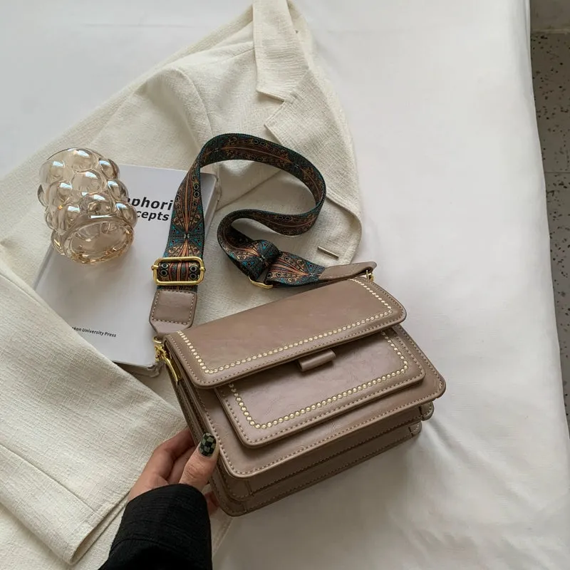 Women's Summer Retro Wide Shoulder Strap Small Square Bag Bag
